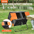 Compost Bin 37 Gal. Dual Chamber Composting Tumbler High Volume Two Rotating Chambers with 2 Sliding Door and Frame
